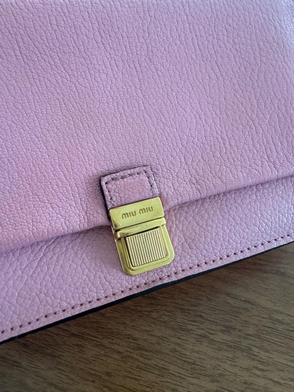 Miu Miu Madras Leather Push Lock Flap Crossbody Bag Pink Gold Hardware Small - Picture 7 of 14